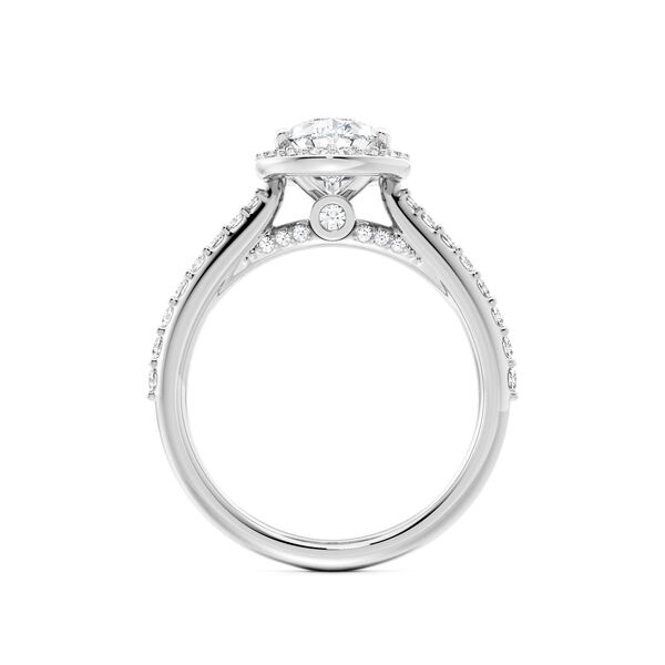 Platinum Pear-Cut Diamond Engagement Ring With Halo and Diamond Band